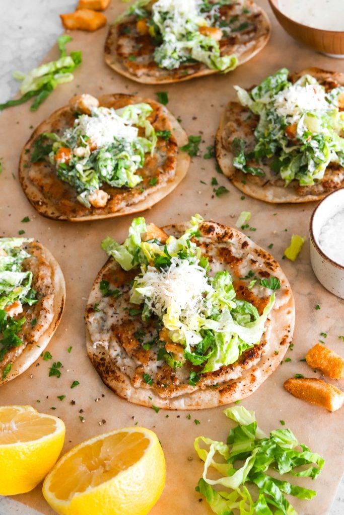 chicken caesar smash tacos