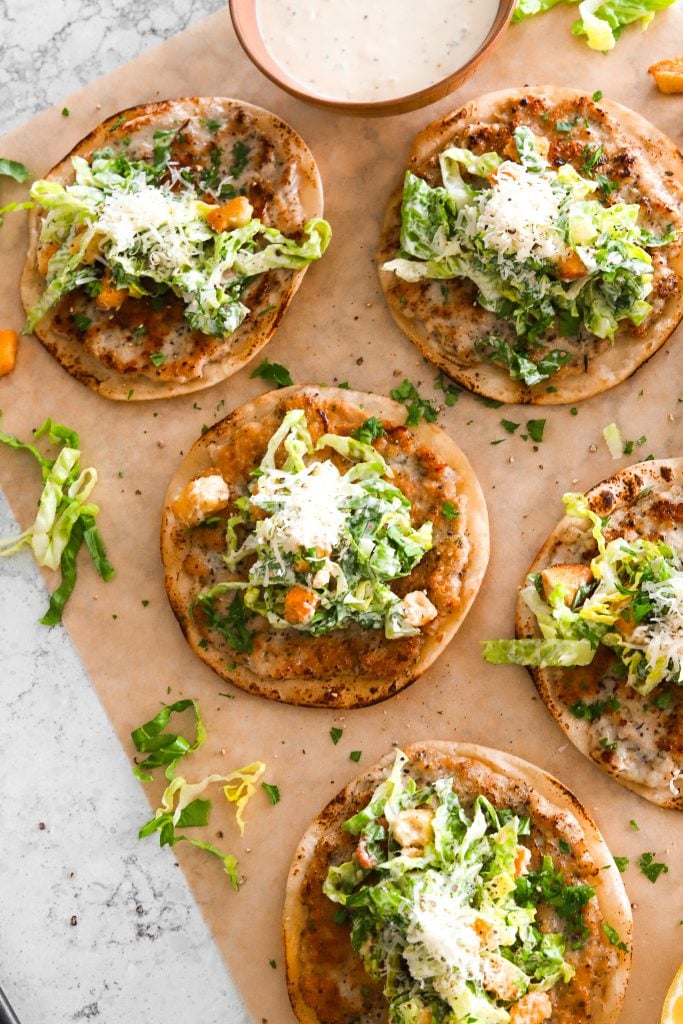 chicken caesar smash tacos